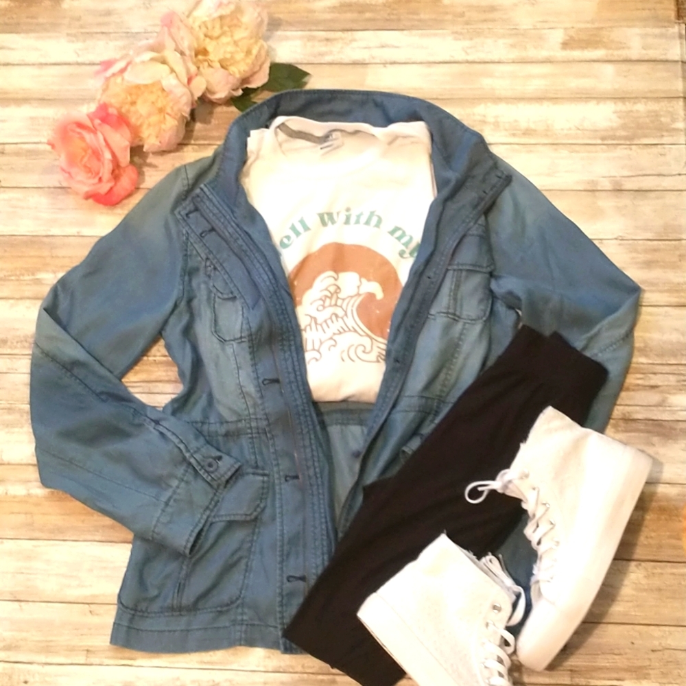 Large Anorak Jacket Denim Cargo Tencel NWT